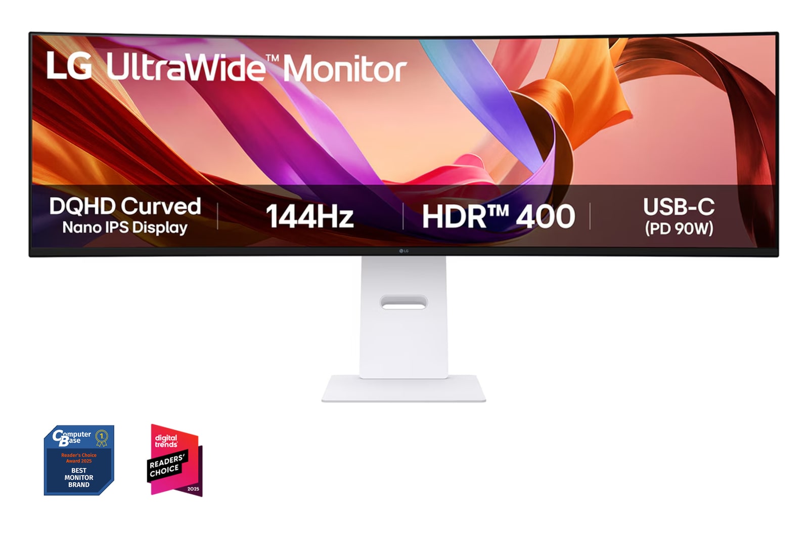 Vorderseite von 49 Zoll UltraWide Dual QHD (5.120 x 1.440) Curved Nano-IPS-Display mit 144 Hz 49U950A-W